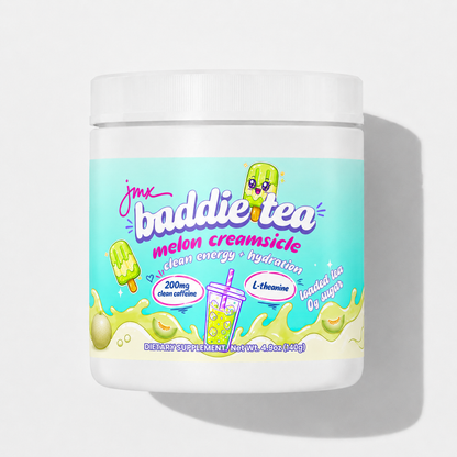 JMX Baddie Tea (Melon Creamsicle), Clean Energy + Hydration, Loaded Tea, 200mg Clean Caffeine, L-Theanine, B-Complex, 0g Sugar