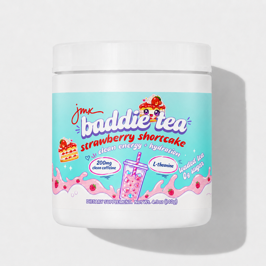 JMX Baddie Tea (Strawberry Shortcake), Clean Energy + Hydration, Loaded Tea, 200mg Clean Caffeine, L-Theanine, B-Complex, 0g Sugar