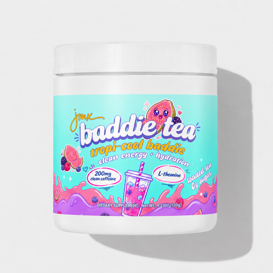JMX Baddie Tea (Tropi-Cool Baddie), Clean Energy + Hydration, Loaded Tea, 200mg Clean Caffeine, L-Theanine, B-Complex, 0g Sugar