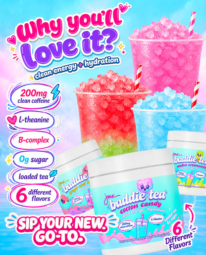JMX Baddie Tea (Tropi-Cool Baddie), Clean Energy + Hydration, Loaded Tea, 200mg Clean Caffeine, L-Theanine, B-Complex, 0g Sugar