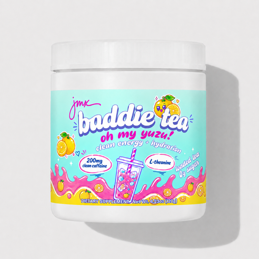 JMX Baddie Tea (Oh My Yuzu!), Clean Energy + Hydration, Loaded Tea, 200mg Clean Caffeine, L-Theanine, B-Complex, 0g Sugar