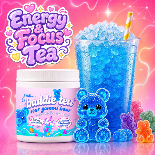 JMX Baddie Tea - Energy + Focus Tea, Sour Gummi Bear Flavor, 200mg Clean Caffeine, L-Theanine, L-Arginine HCl, B-Complex, 0g Sugar, Brain Baddie + Zero Chill