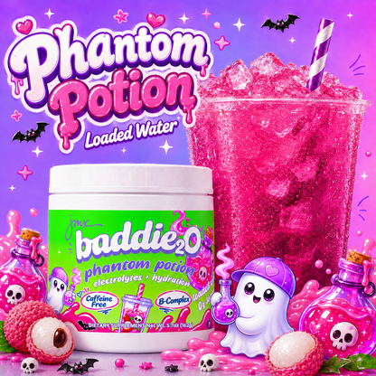 JMX Baddie₂O, Loaded Water, Phantom Potion Lychee Flavor, Electrolyte + Hydration, Sugar-Free, Caffeine-Free, B-Complex, Halloween Limited Edition