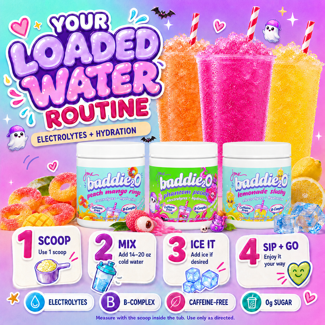 JMX Baddie₂O, Loaded Water, Phantom Potion Lychee Flavor, Electrolyte + Hydration, Sugar-Free, Caffeine-Free, B-Complex, Halloween Limited Edition
