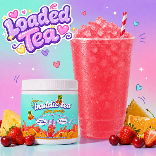 JMX Baddie Tea (Juicy Gossip Fruit Punch), Clean Energy + Hydration, Loaded Tea, 200mg Clean Caffeine, L-Theanine, B-Complex, 0g Sugar