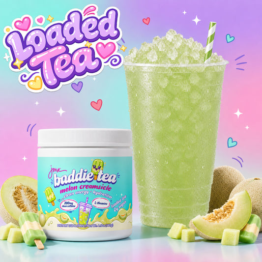JMX Baddie Tea (Melon Creamsicle), Clean Energy + Hydration, Loaded Tea, 200mg Clean Caffeine, L-Theanine, B-Complex, 0g Sugar