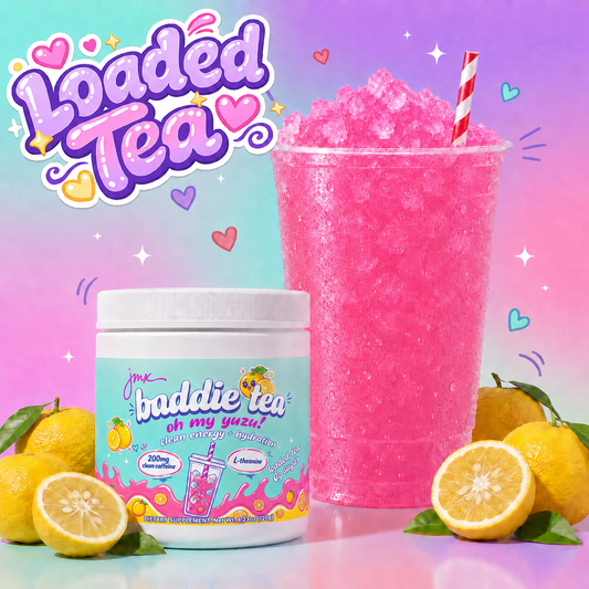 JMX Baddie Tea (Oh My Yuzu!), Clean Energy + Hydration, Loaded Tea, 200mg Clean Caffeine, L-Theanine, B-Complex, 0g Sugar
