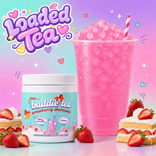 JMX Baddie Tea (Strawberry Shortcake), Clean Energy + Hydration, Loaded Tea, 200mg Clean Caffeine, L-Theanine, B-Complex, 0g Sugar