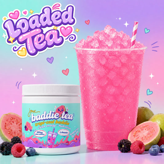 JMX Baddie Tea (Tropi-Cool Baddie), Clean Energy + Hydration, Loaded Tea, 200mg Clean Caffeine, L-Theanine, B-Complex, 0g Sugar